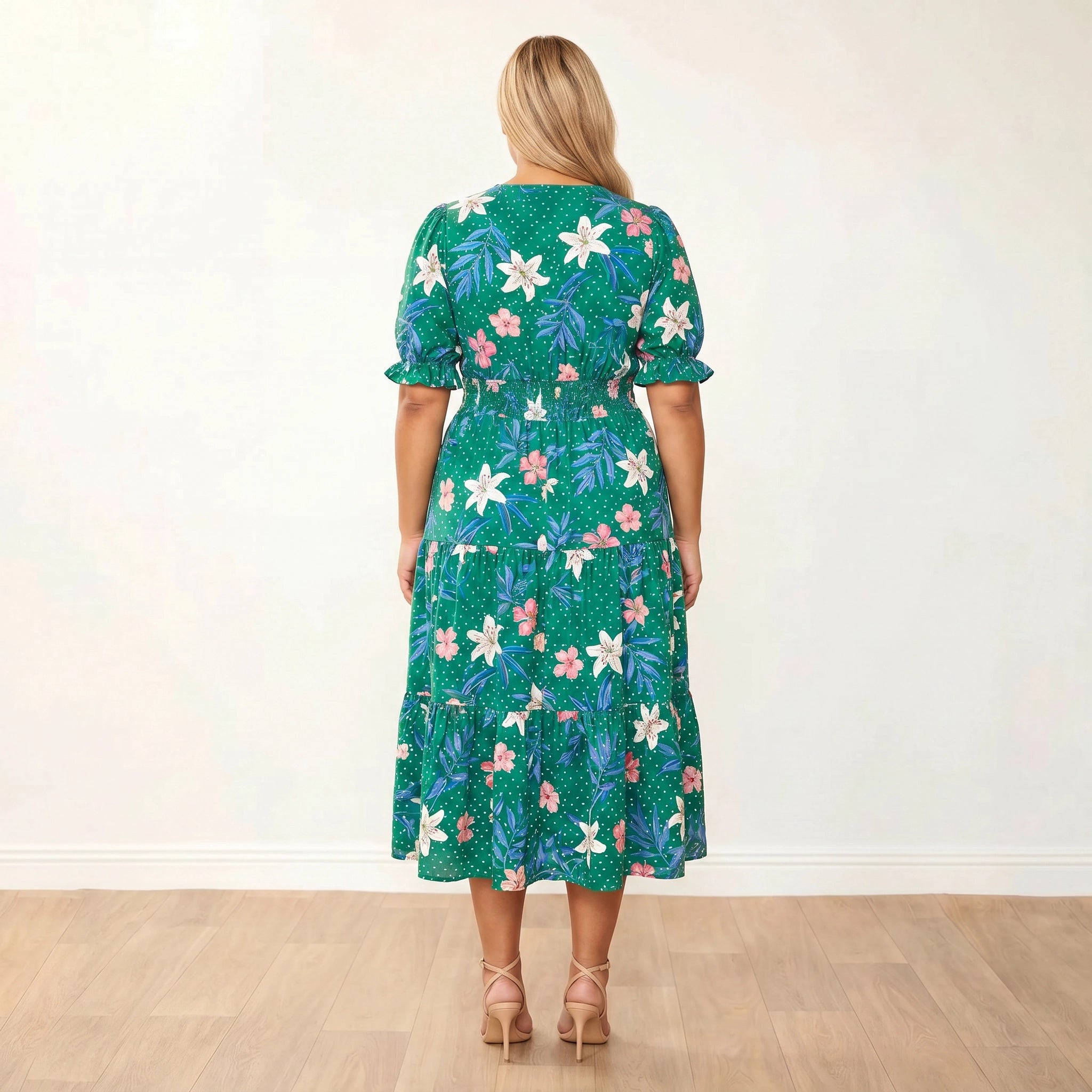 Bonnie Dress (Emerald/Lily) - Plus Size XXL - Back view