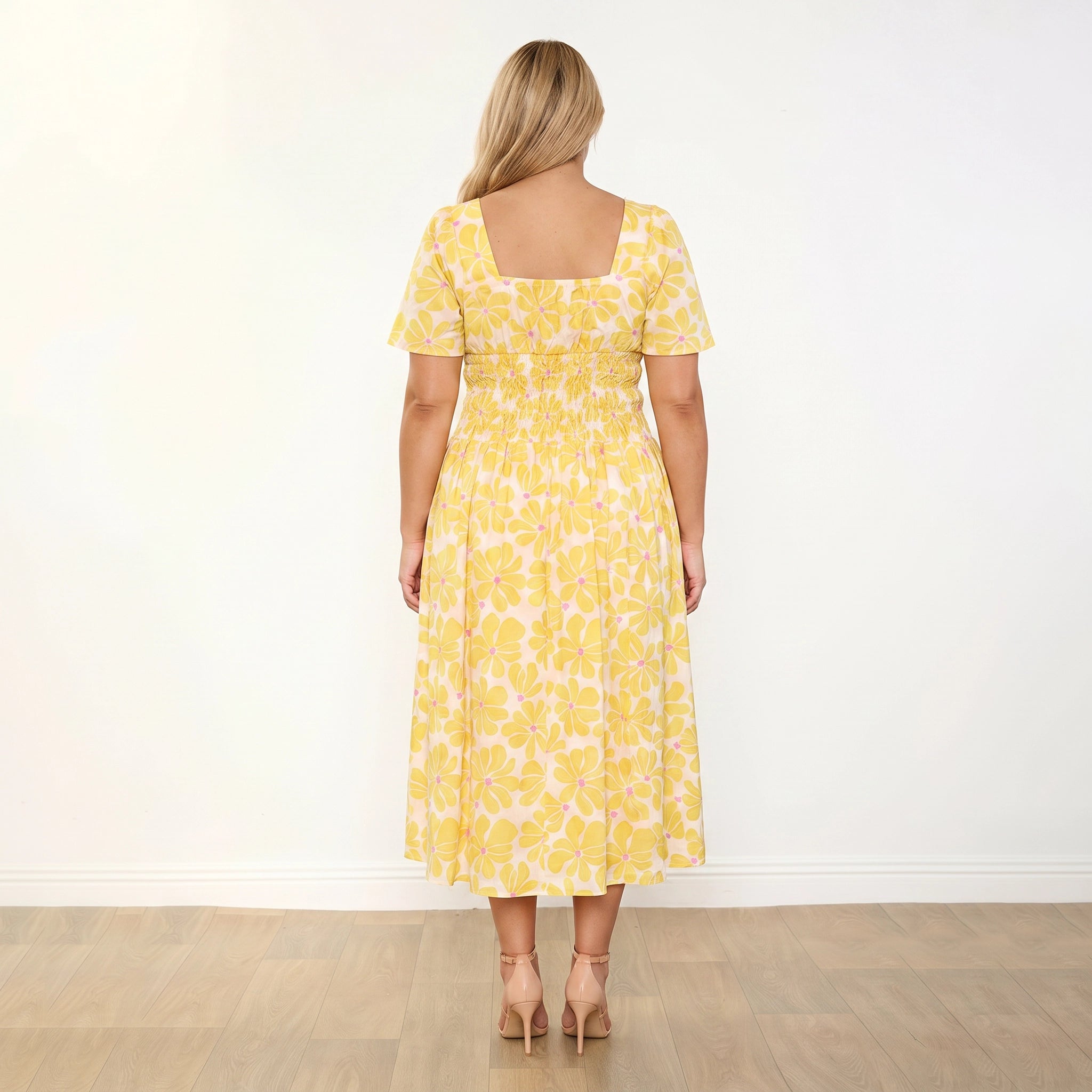 Iris Dress Yellow Daisy - Plus Size - Full back view