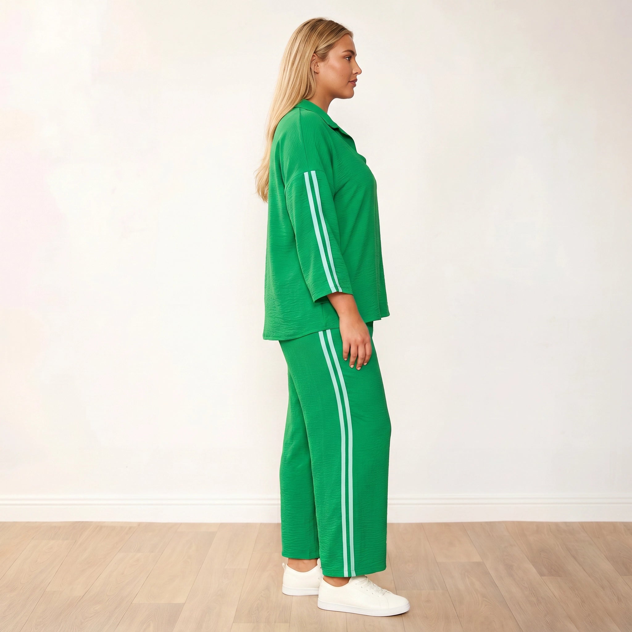 Clara Co-Ord Green Mint Stripe - Plus Size XXL - Pure side profile