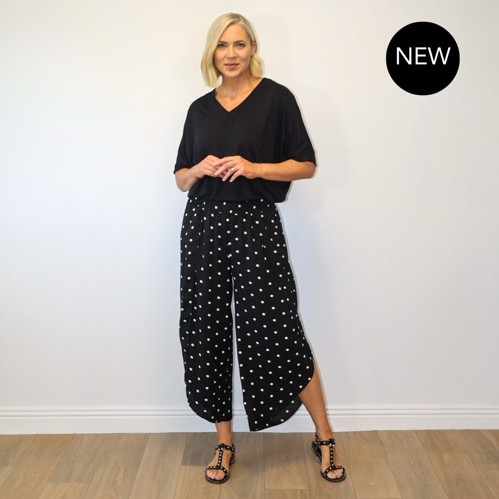 Sasha Wide Leg Pants (Black Polka Dot)