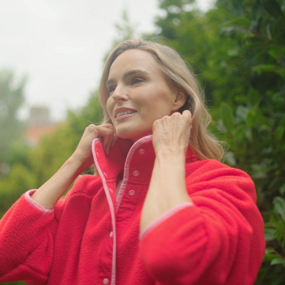 Molly Fleece Jacket (Coral Red/Pink Trim)