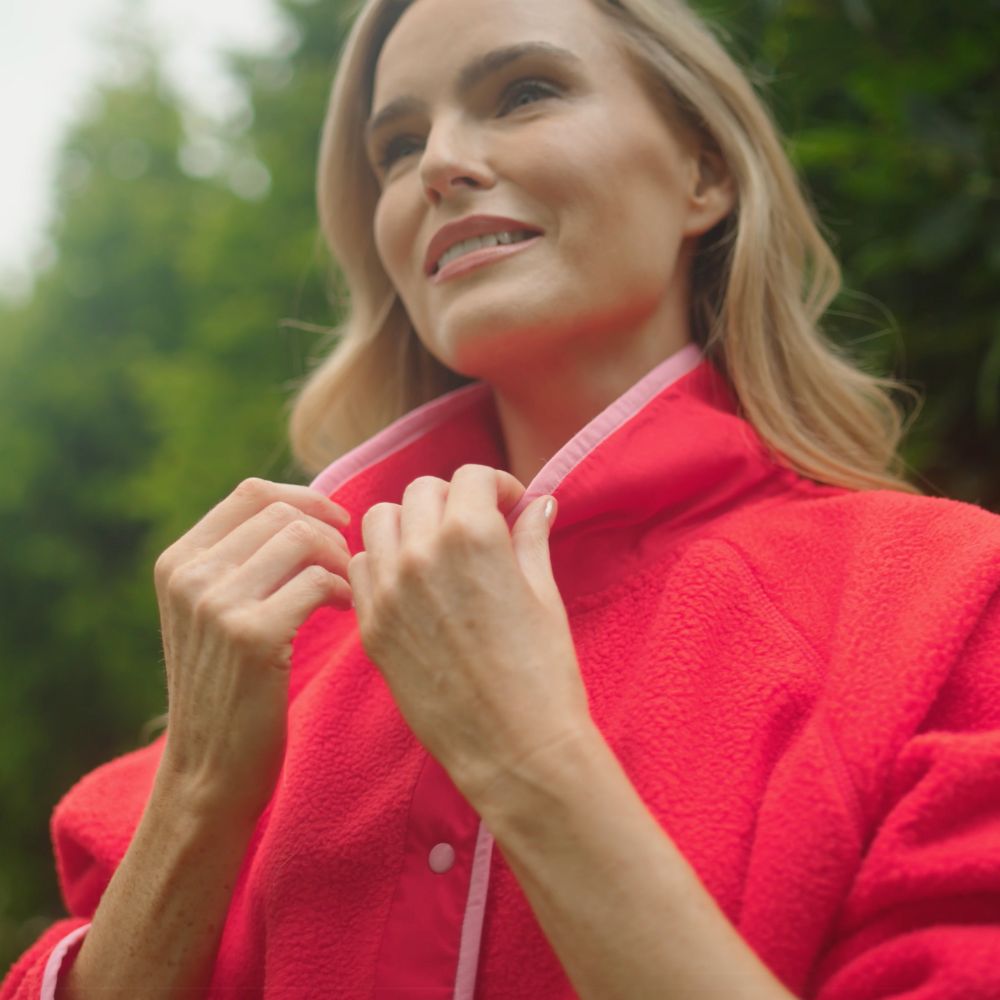 Molly Fleece Jacket (Coral Red/Pink Trim)
