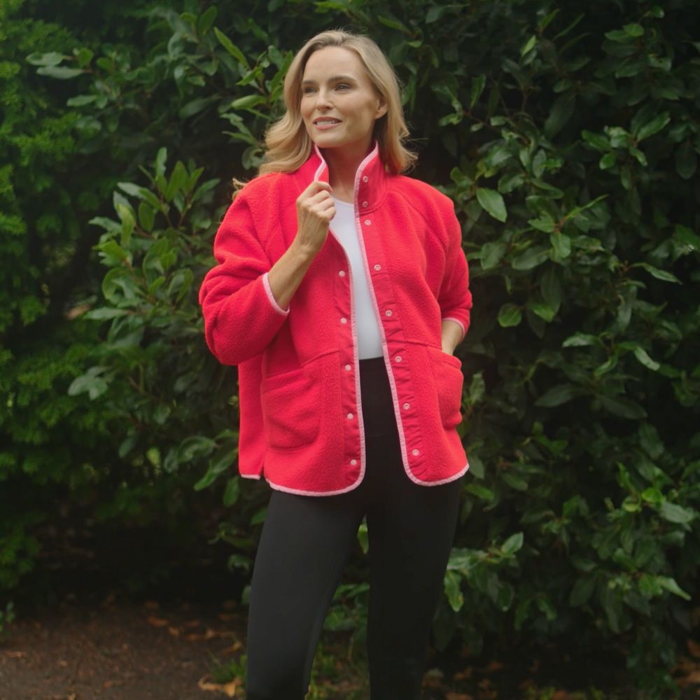 Molly Fleece Jacket (Coral Red/Pink Trim)