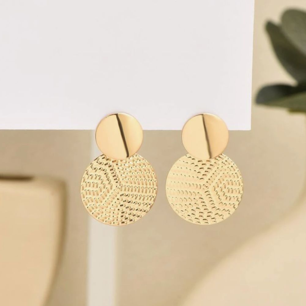 Textured Circle Earrings (Gold)