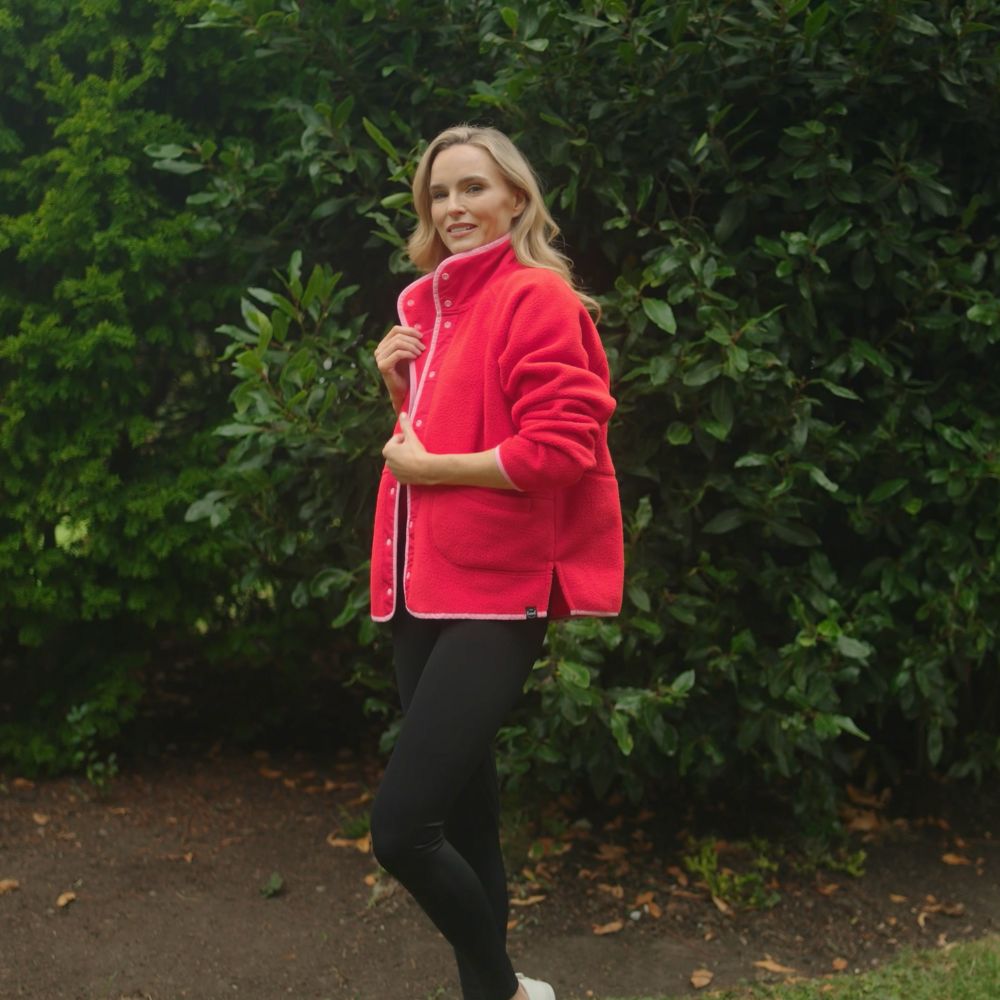 Molly Fleece Jacket (Coral Red/Pink Trim)
