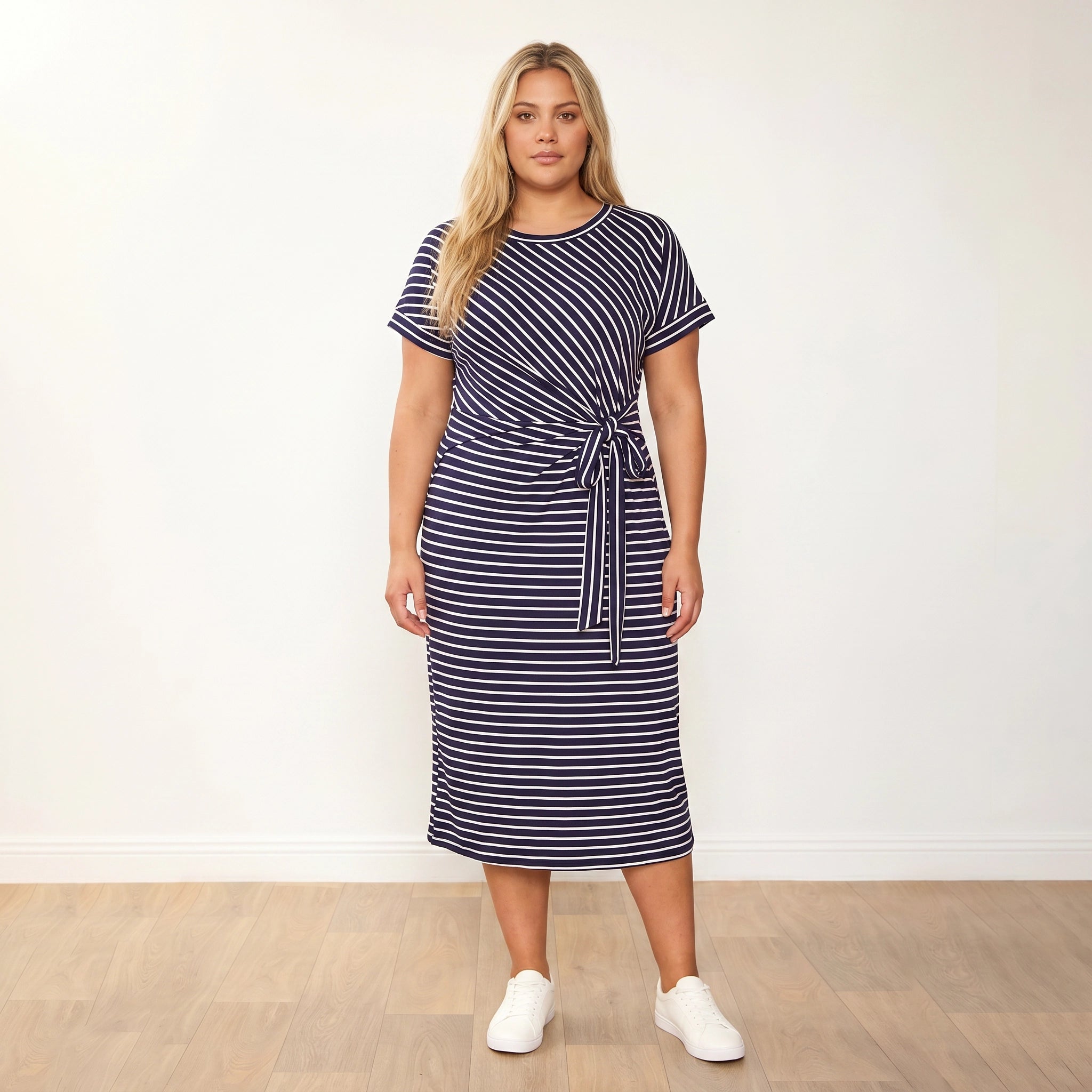 Muriel Dress Navy Stripe - Plus Size Front View