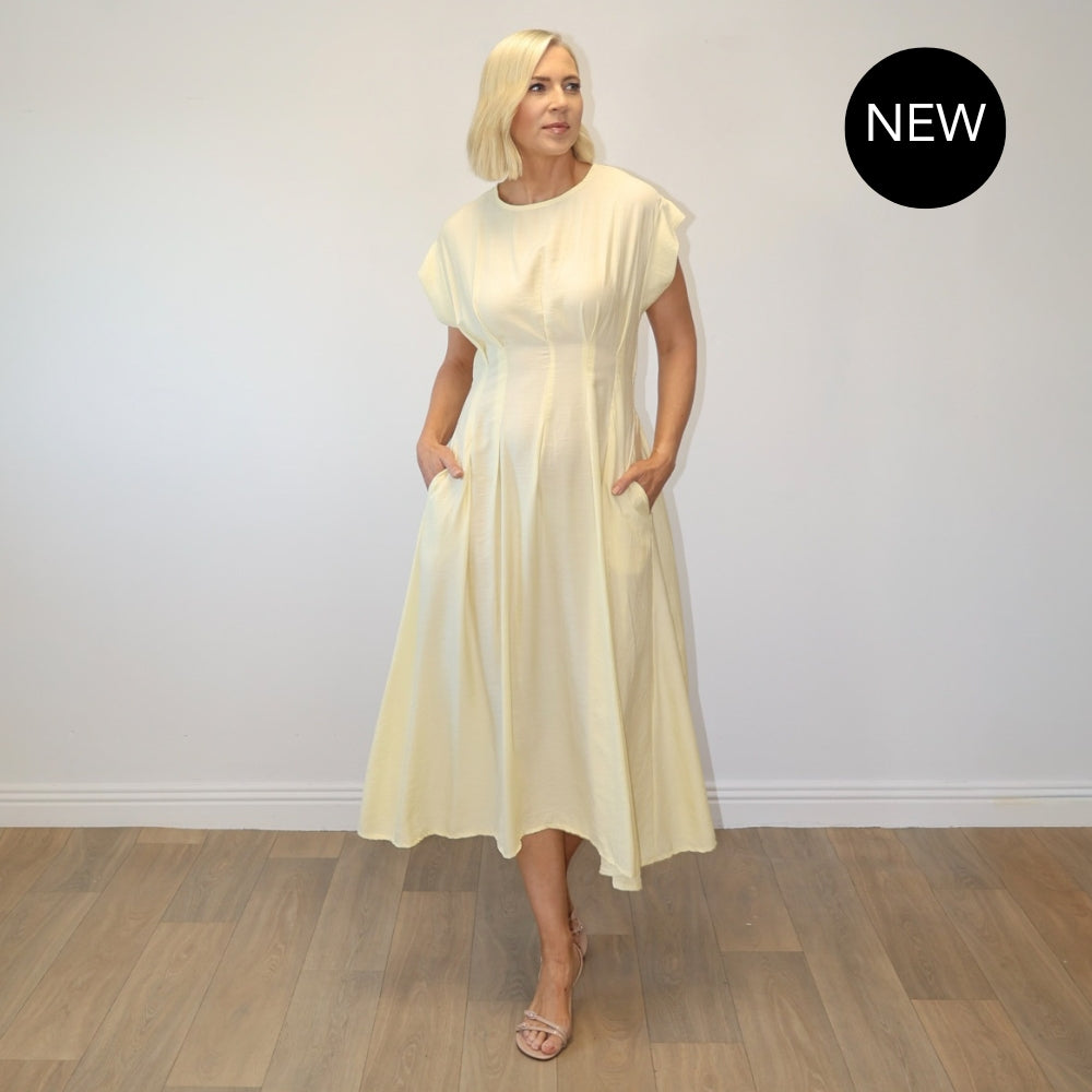 Elise Pleated Midi Dress (Lemon)