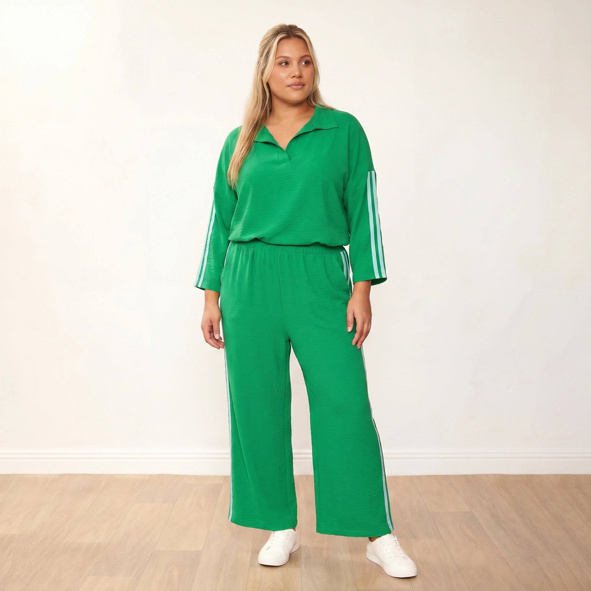 Clara Co-Ord Green Mint Stripe - Plus Size XXL - Front looking up away