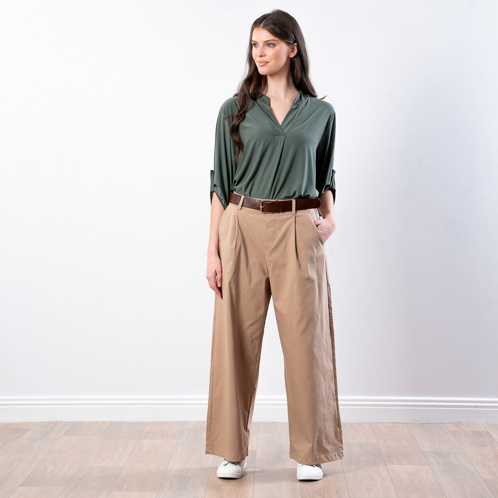 Nora Wide Leg Trousers (Sand)