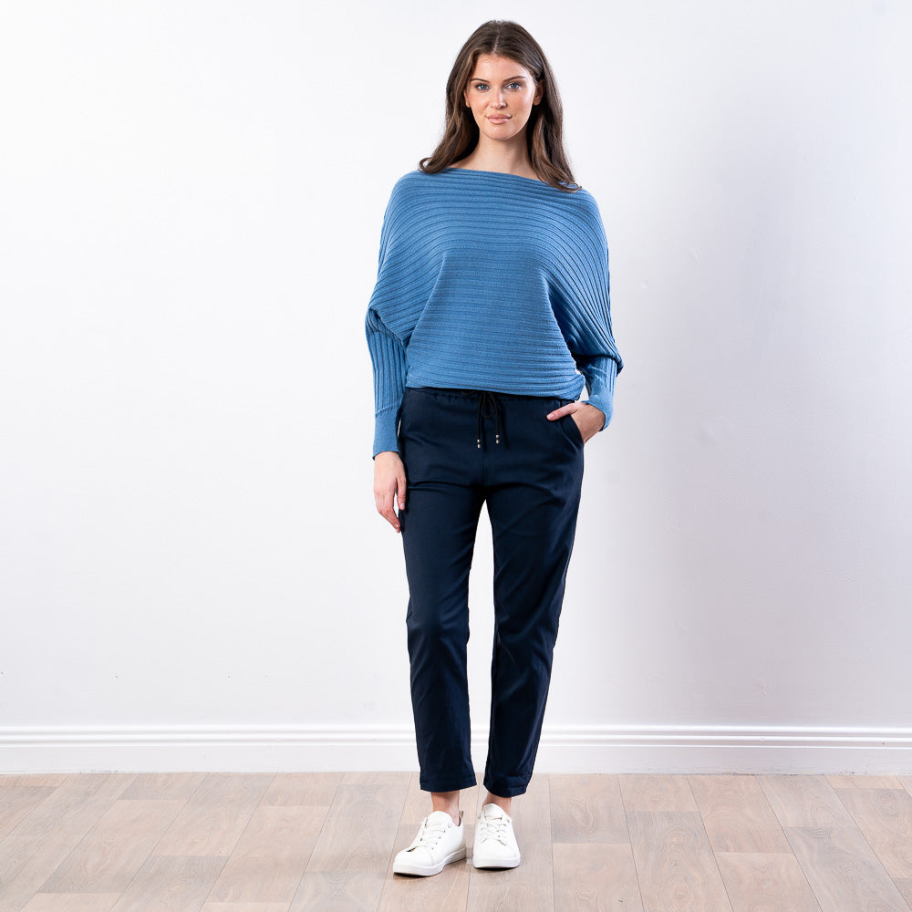Ellis Batwing Round Neck Top (Blue)