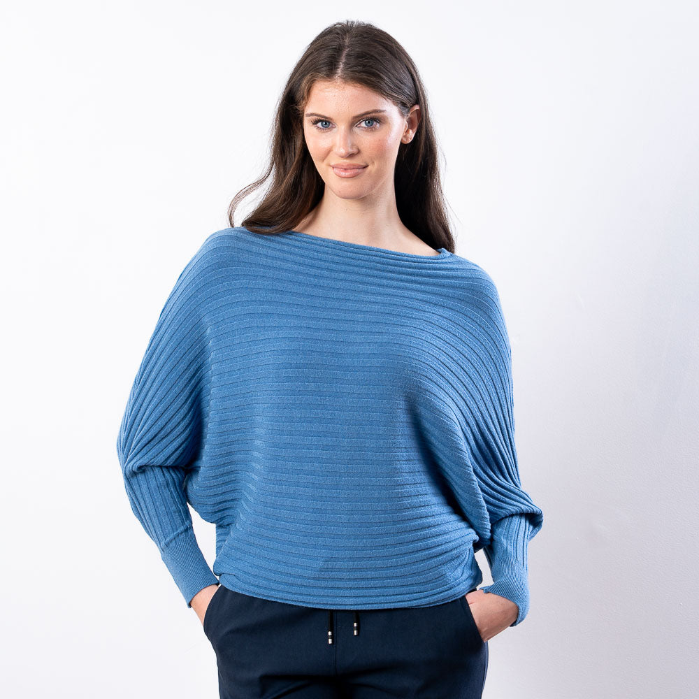 Ellis Batwing Round Neck Top (Blue)