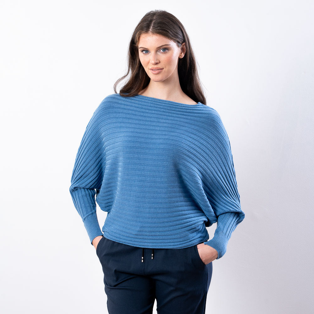 Ellis Batwing Round Neck Top (Blue)