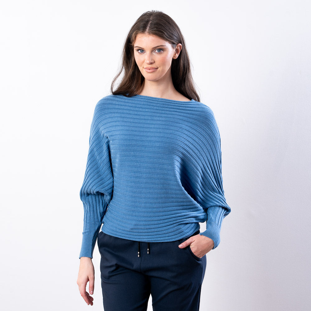 Ellis Batwing Round Neck Top (Blue)