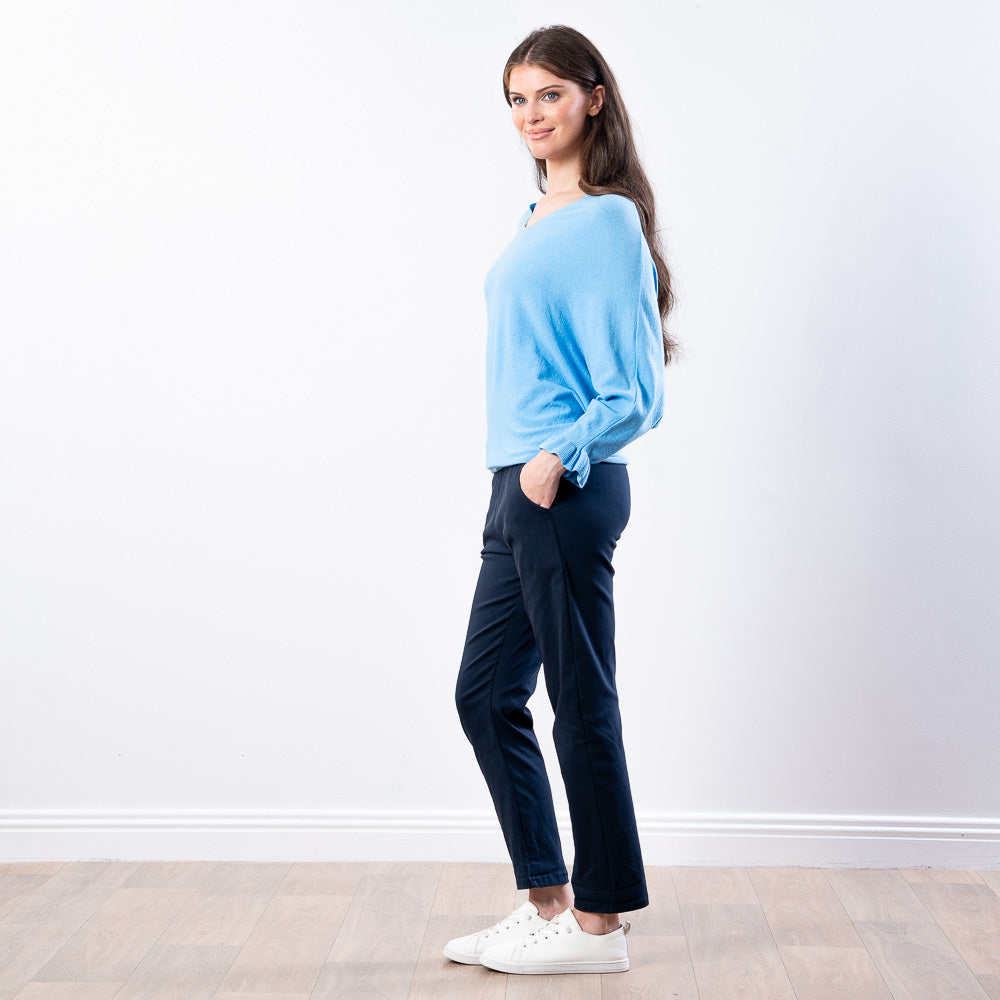 Lexie Batwing V-Neck Top (Blue)