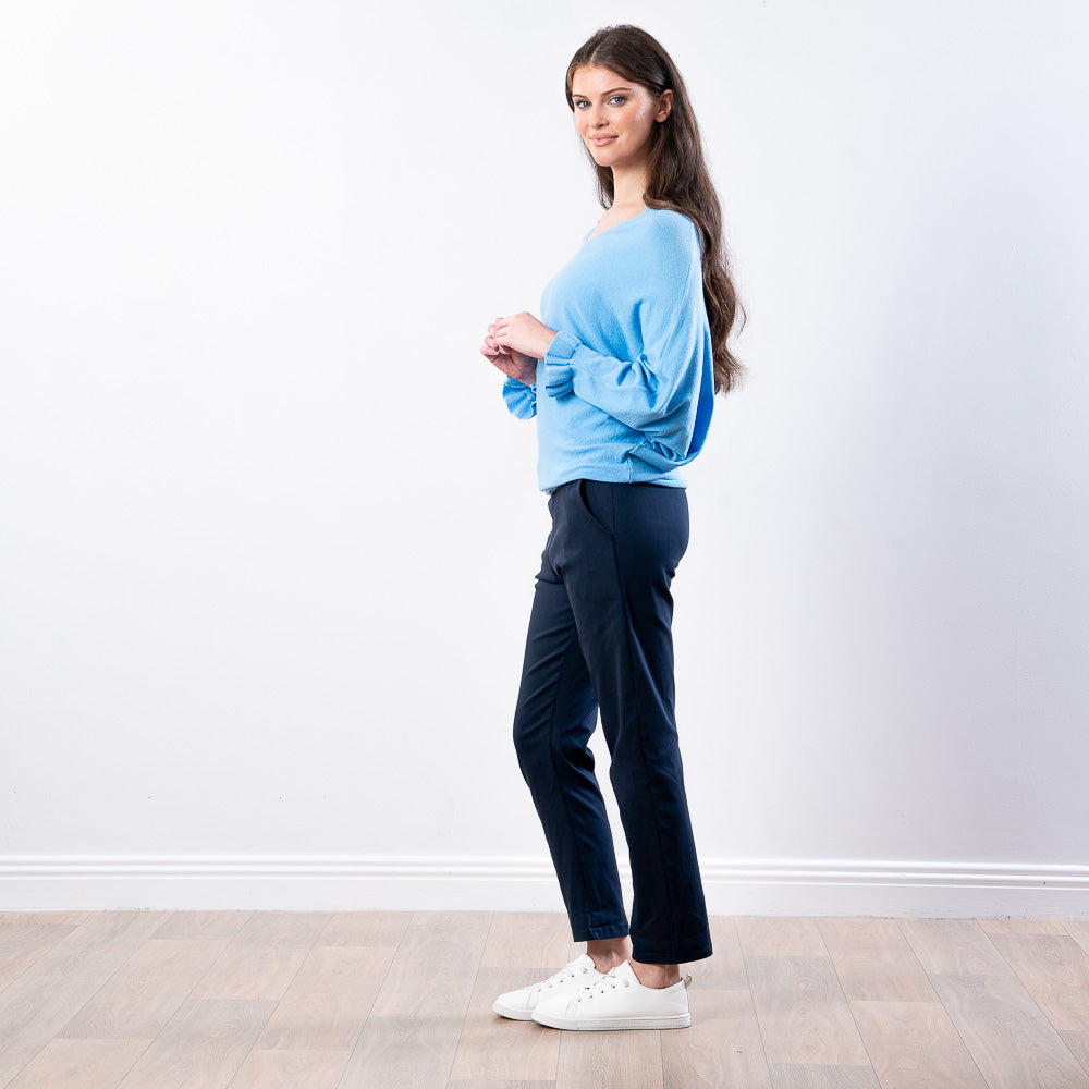 Lexie Batwing V-Neck Top (Blue)