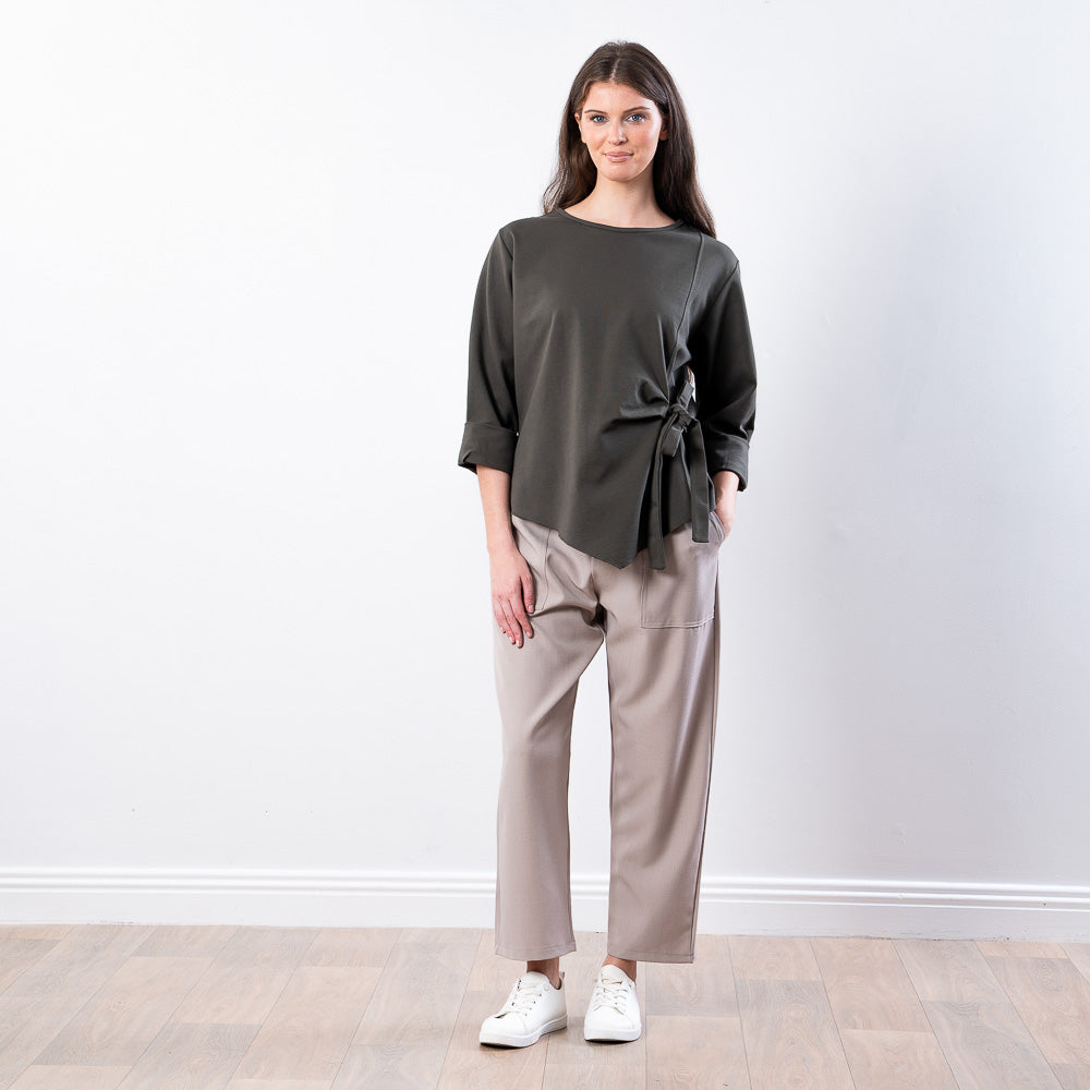 Stella Tie Belt Top (Khaki)