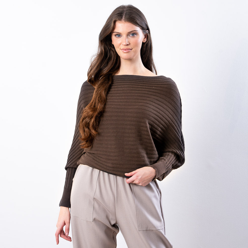 Ellis Batwing Round Neck Top (Brown)