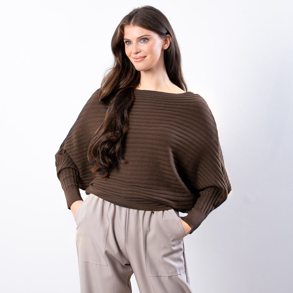 Ellis Batwing Round Neck Top (Brown)