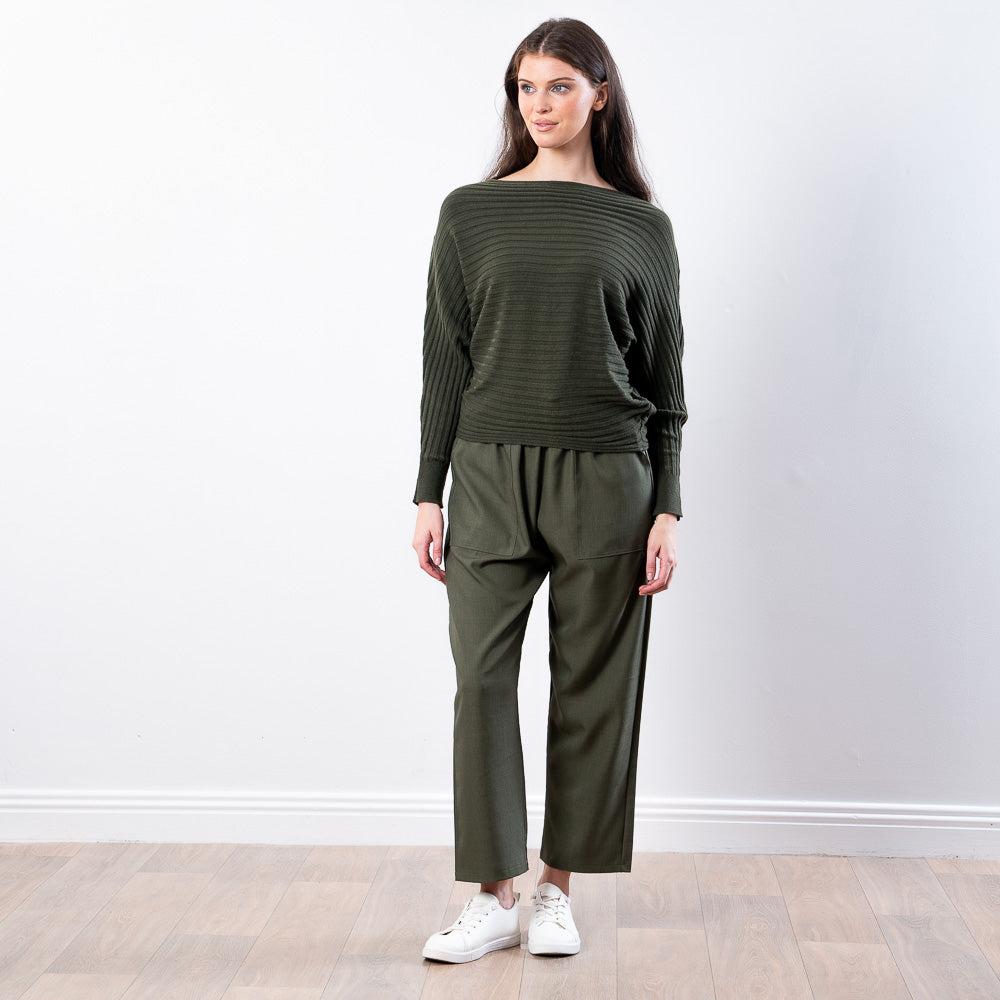 Ellis Batwing Round Neck Top (Khaki)