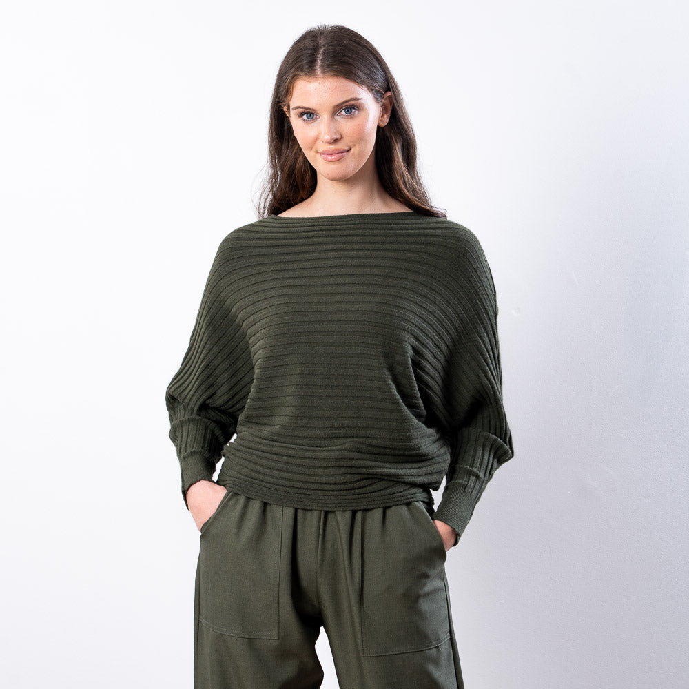Ellis Batwing Round Neck Top (Khaki)