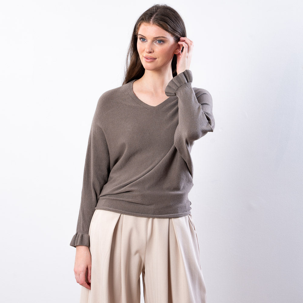 Lexie Batwing V-Neck Top (Taupe)