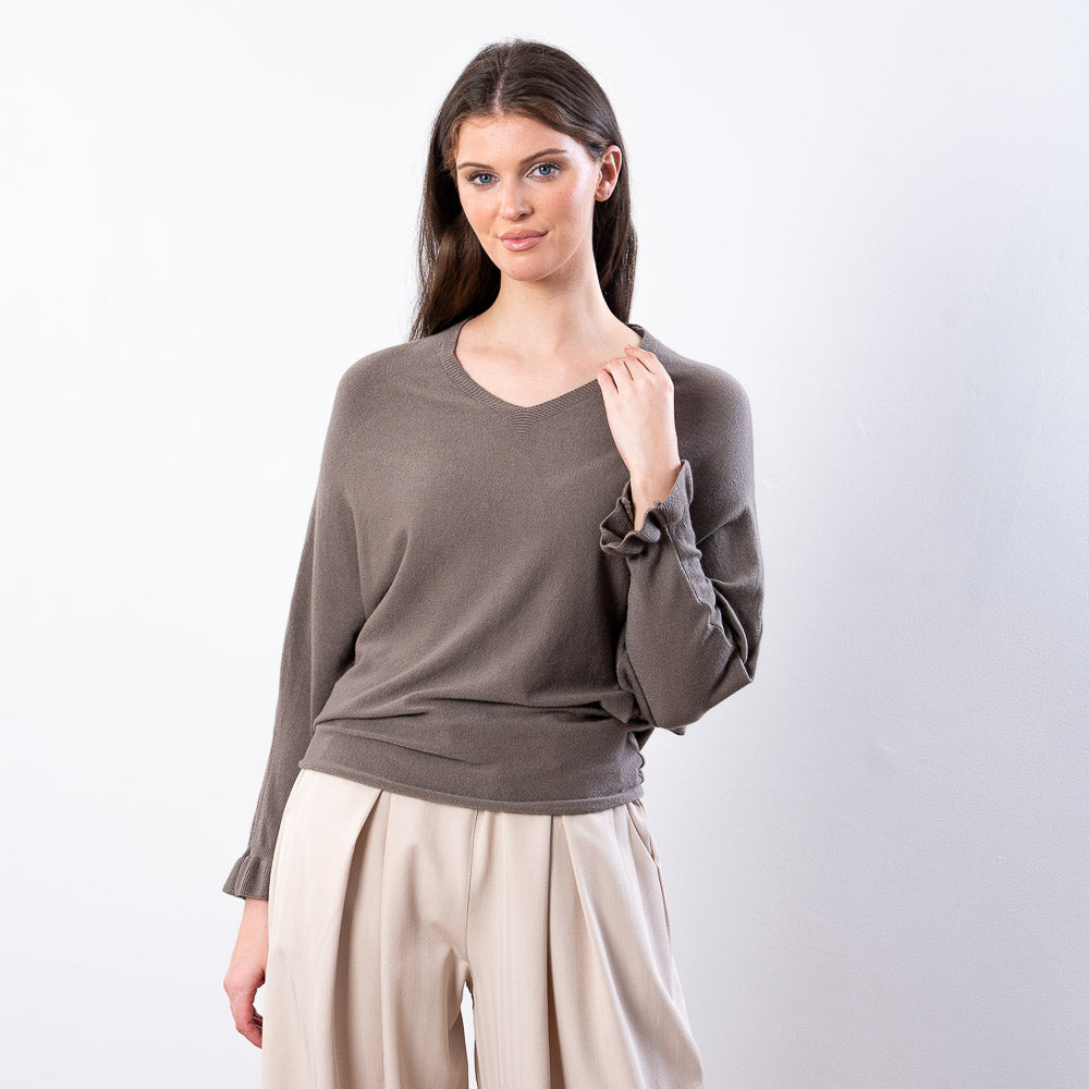 Lexie Batwing V-Neck Top (Taupe)