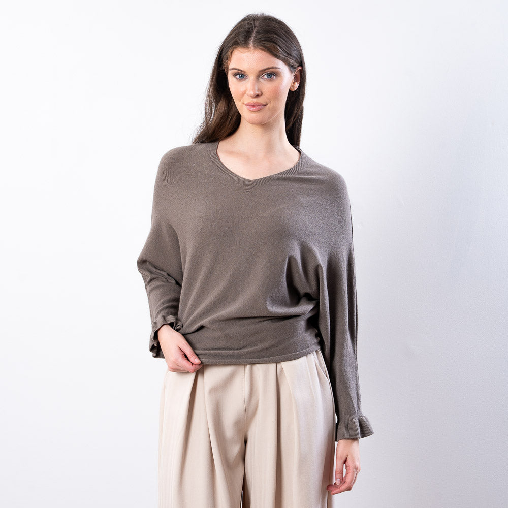 Lexie Batwing V-Neck Top (Taupe)