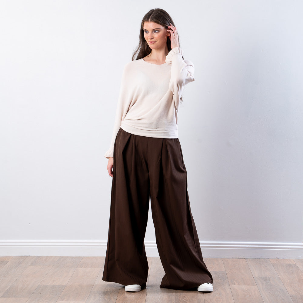 Lexie Batwing V-Neck Top (Beige)