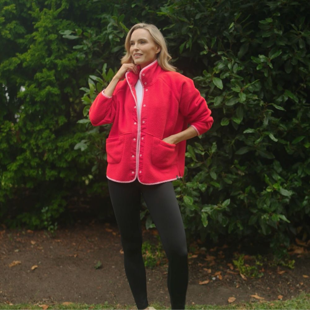 Molly Fleece Jacket (Coral Red/Pink Trim)