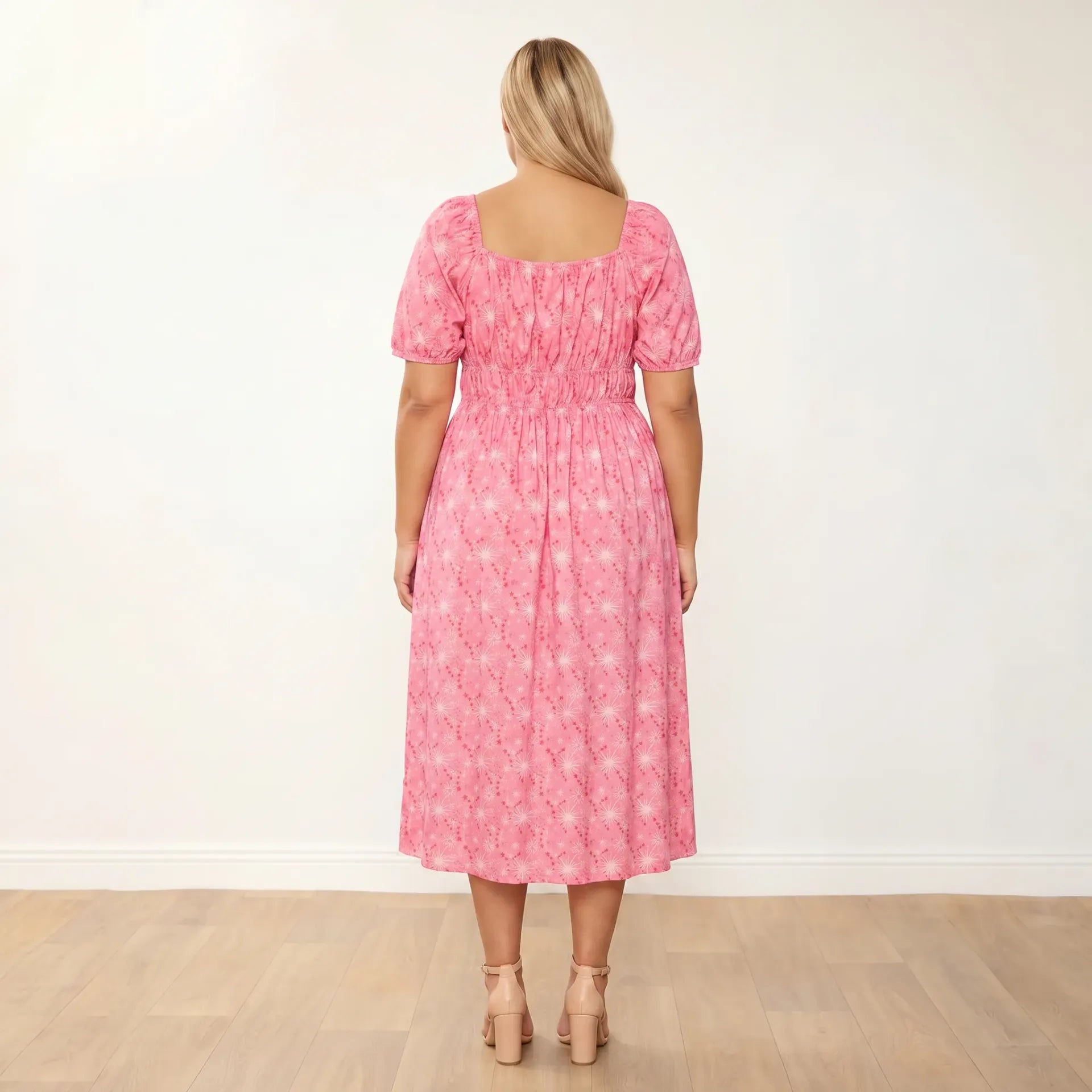 Ciara Dress Pink Star - Plus Size Model XXL - Full back view