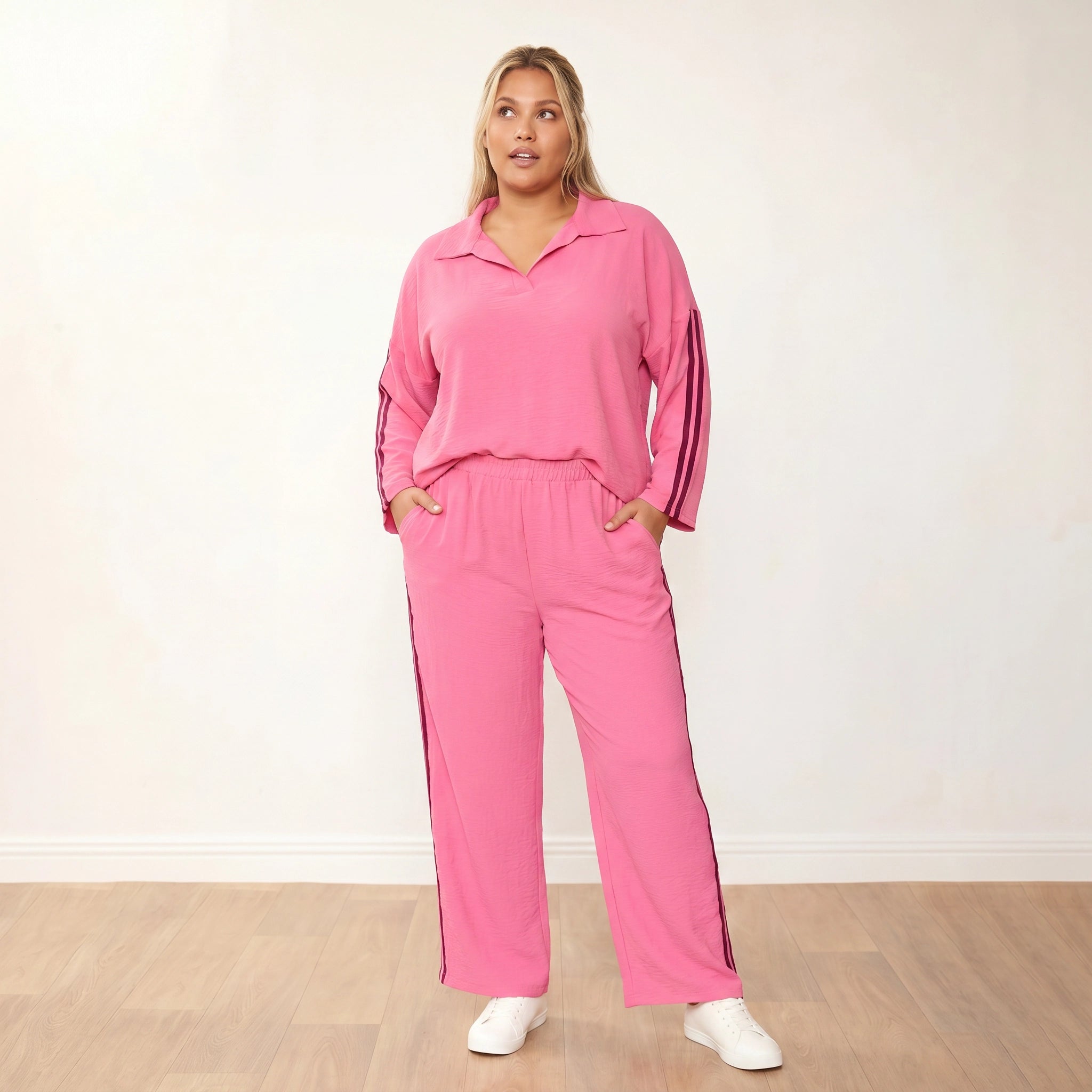 Clara Co-Ord (Pink/Berry) - Plus Size XXL - Front Candid Looking Up