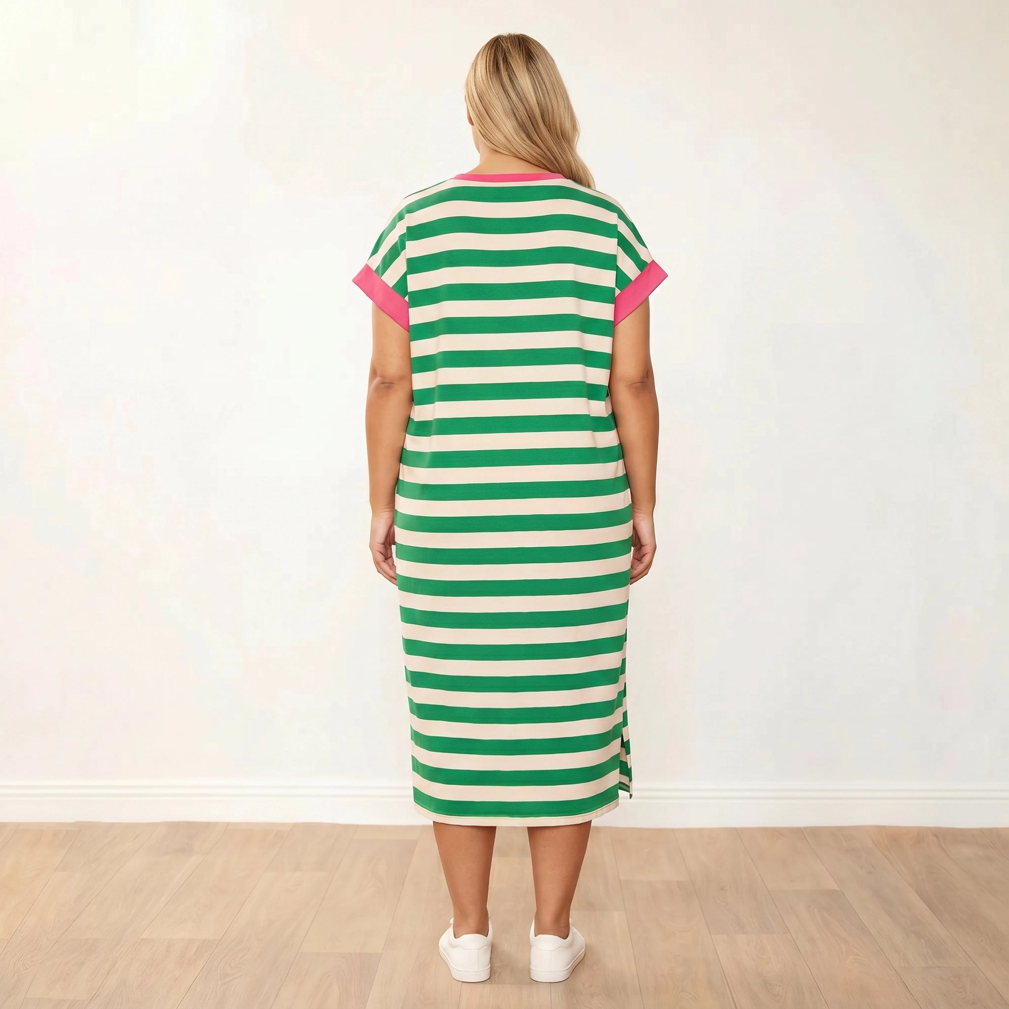 Rachel Dress (Green Stripe/Pink) - Plus Size XXL - Back