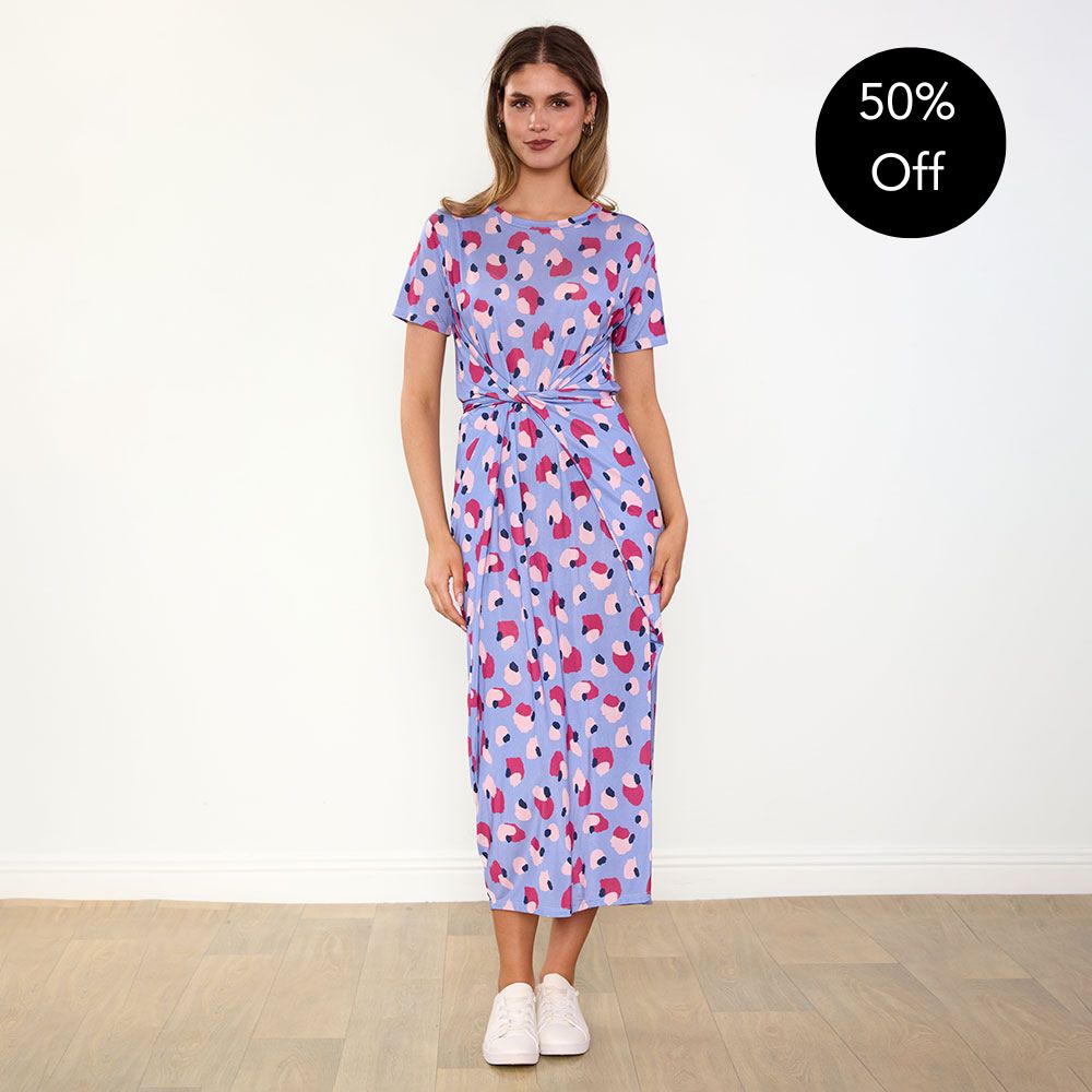 Alana Dress (Blue/Wine Abstract)