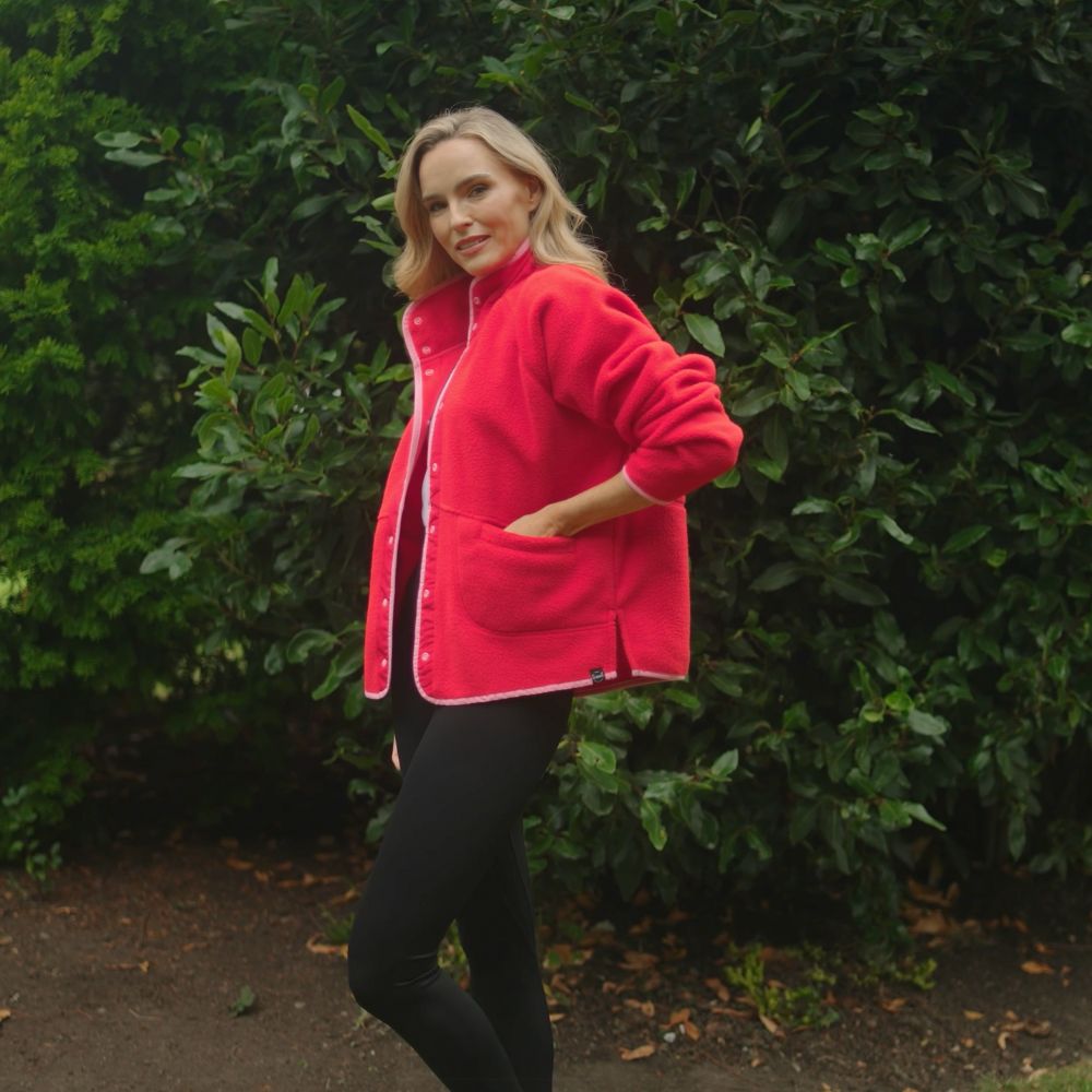 Molly Fleece Jacket (Coral Red/Pink Trim)