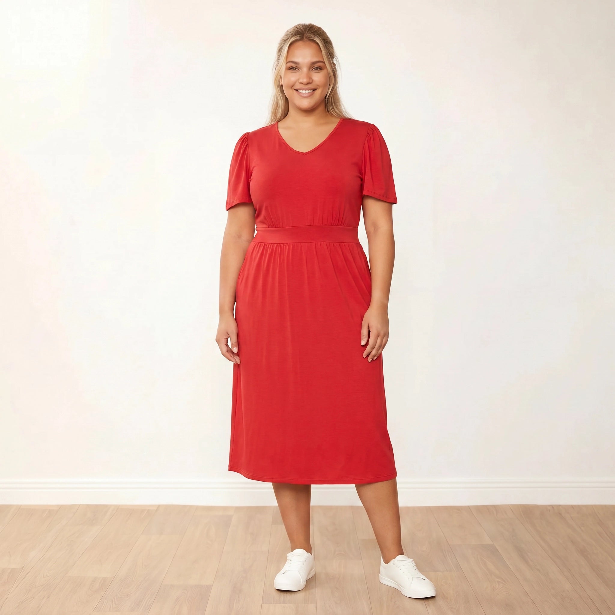 Lois Dress Red - Plus Size XXL - Front Arms Relaxed