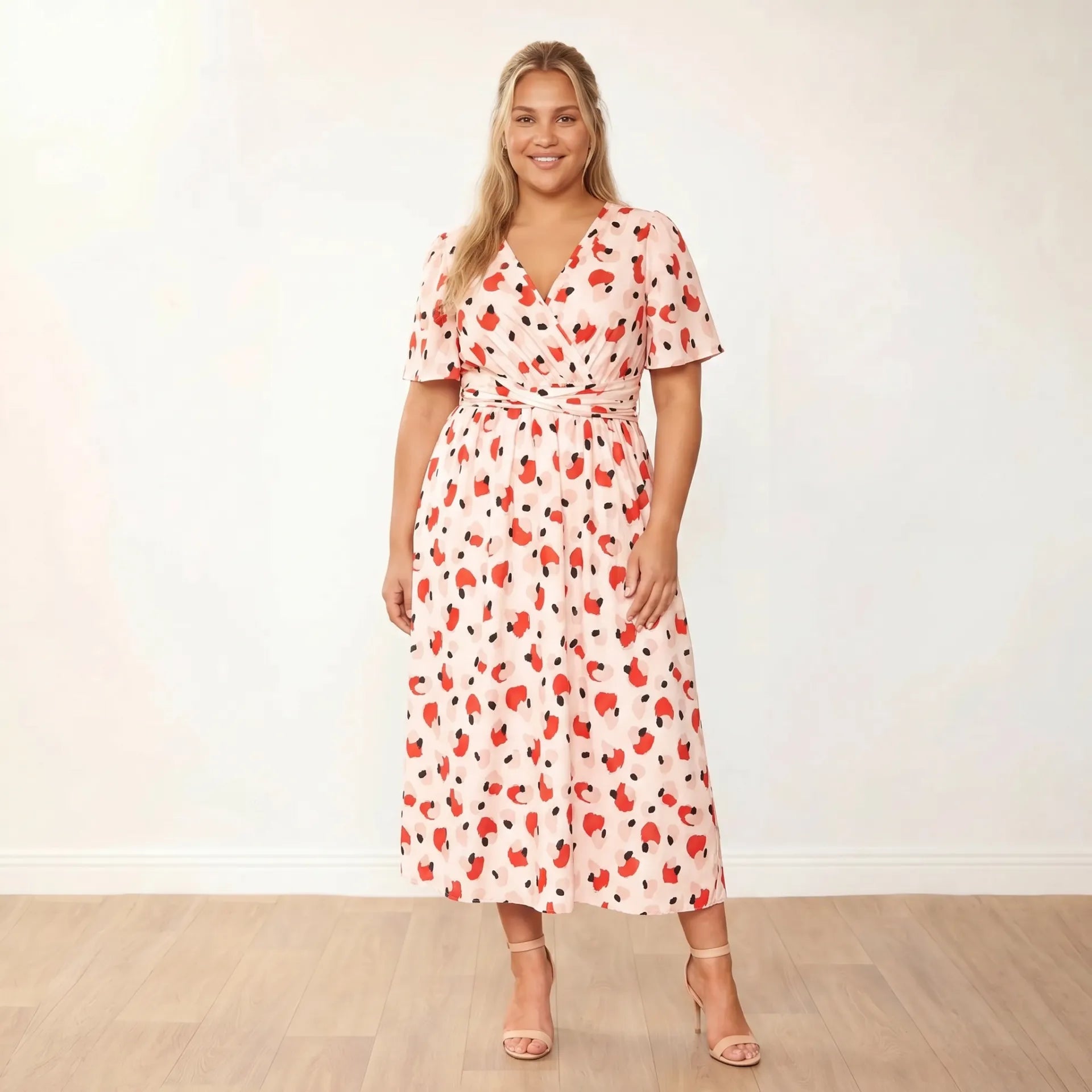 Teagan Dress in peach abstract print – women's dress – view 10