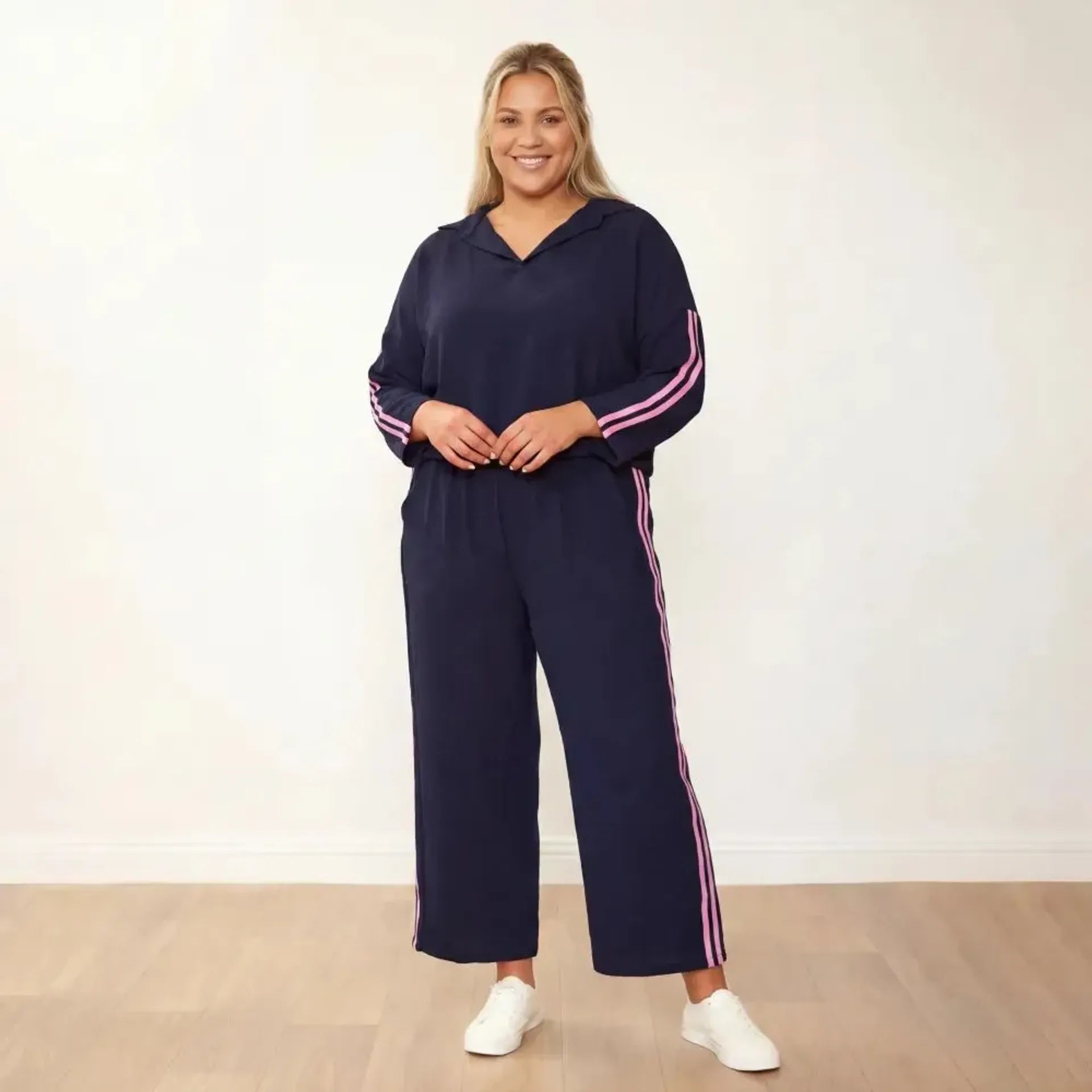 Clara Co-Ord in navy and pink stripe – women's co-ord set – view 6