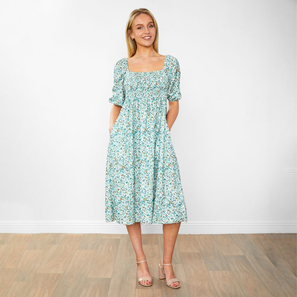 Georgia Dress (Green Flower)