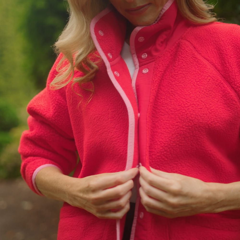Molly Fleece Jacket (Coral Red/Pink Trim)