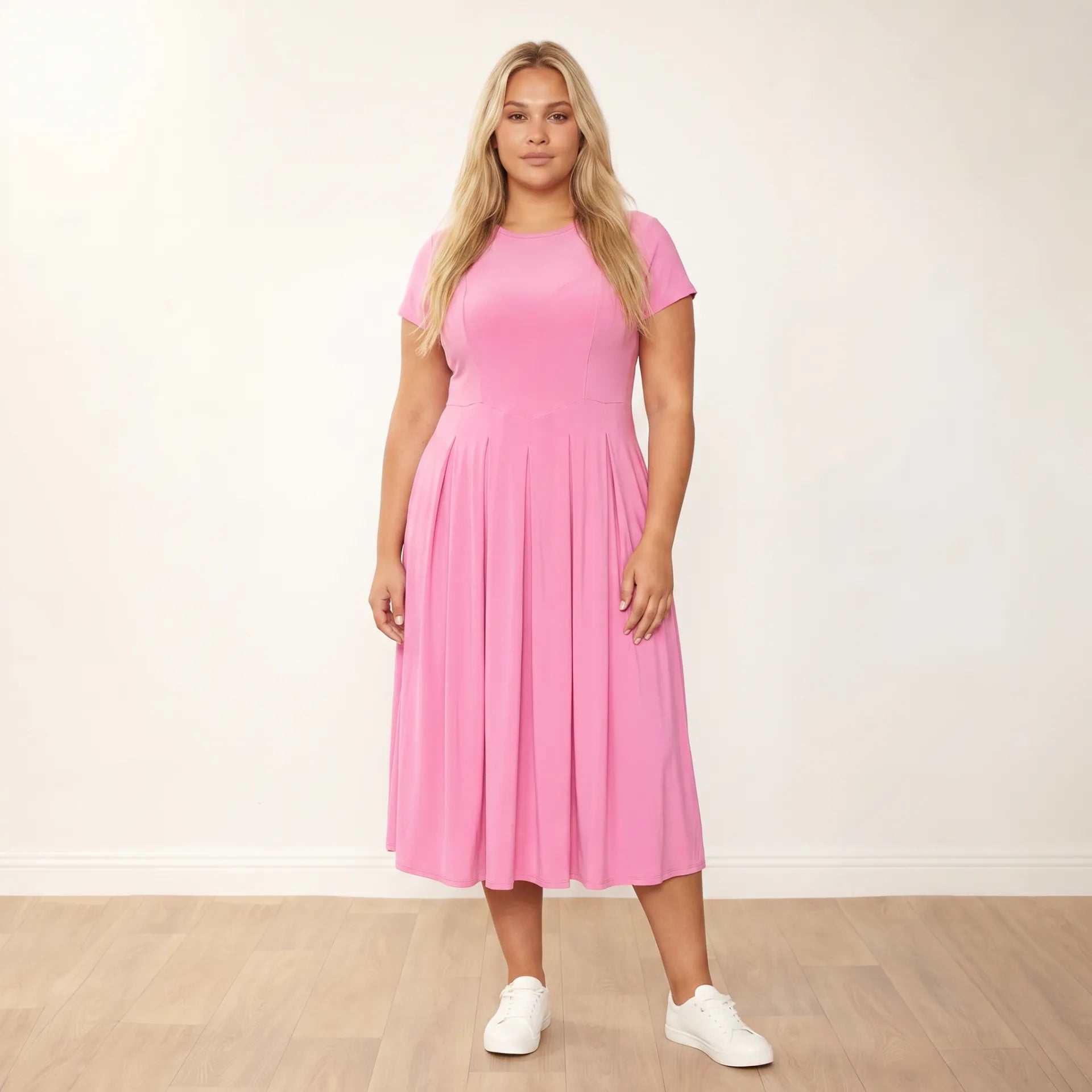 Polly Dress Pink - Plus Size XXL - Front arms relaxed