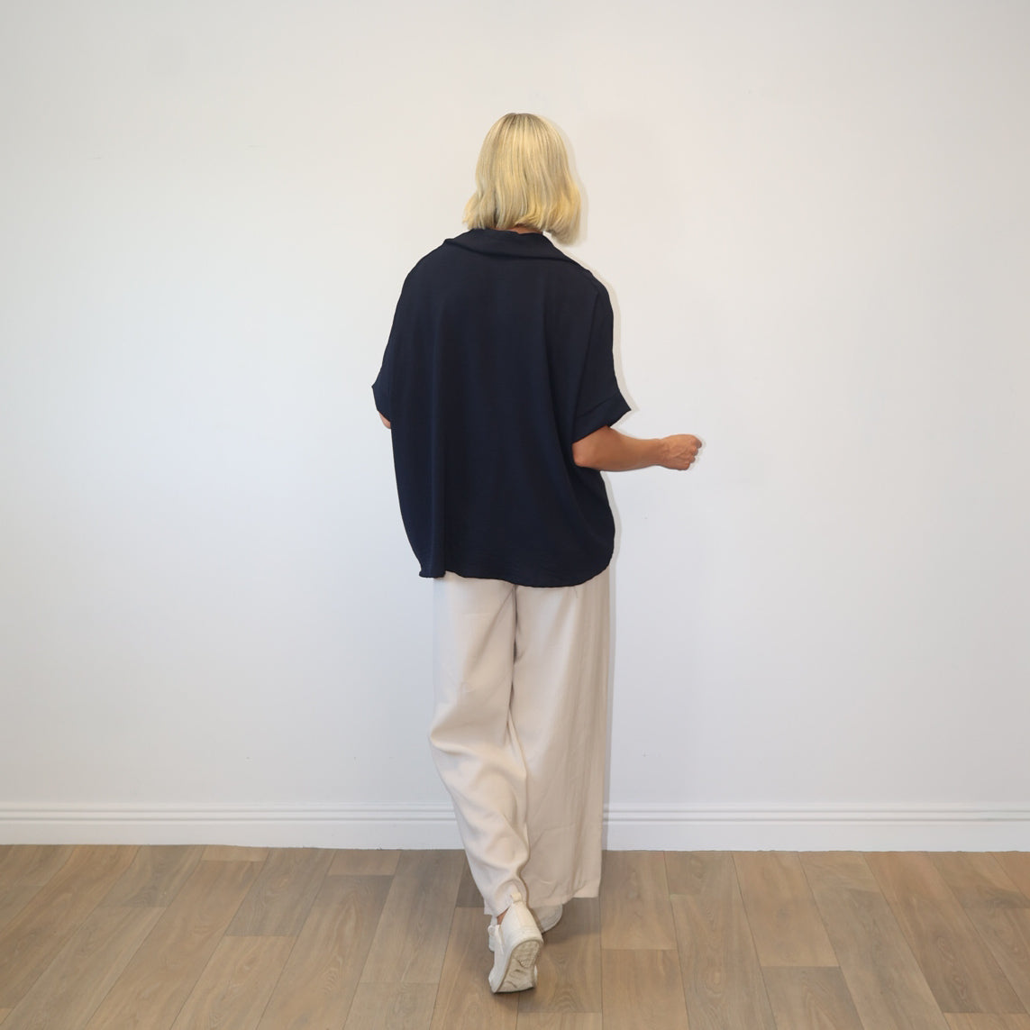 Harper Collar Button Top (Navy)