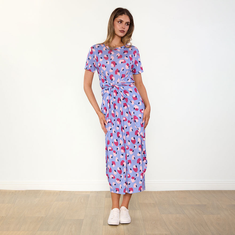 Alana Dress (Blue/Wine Abstract)
