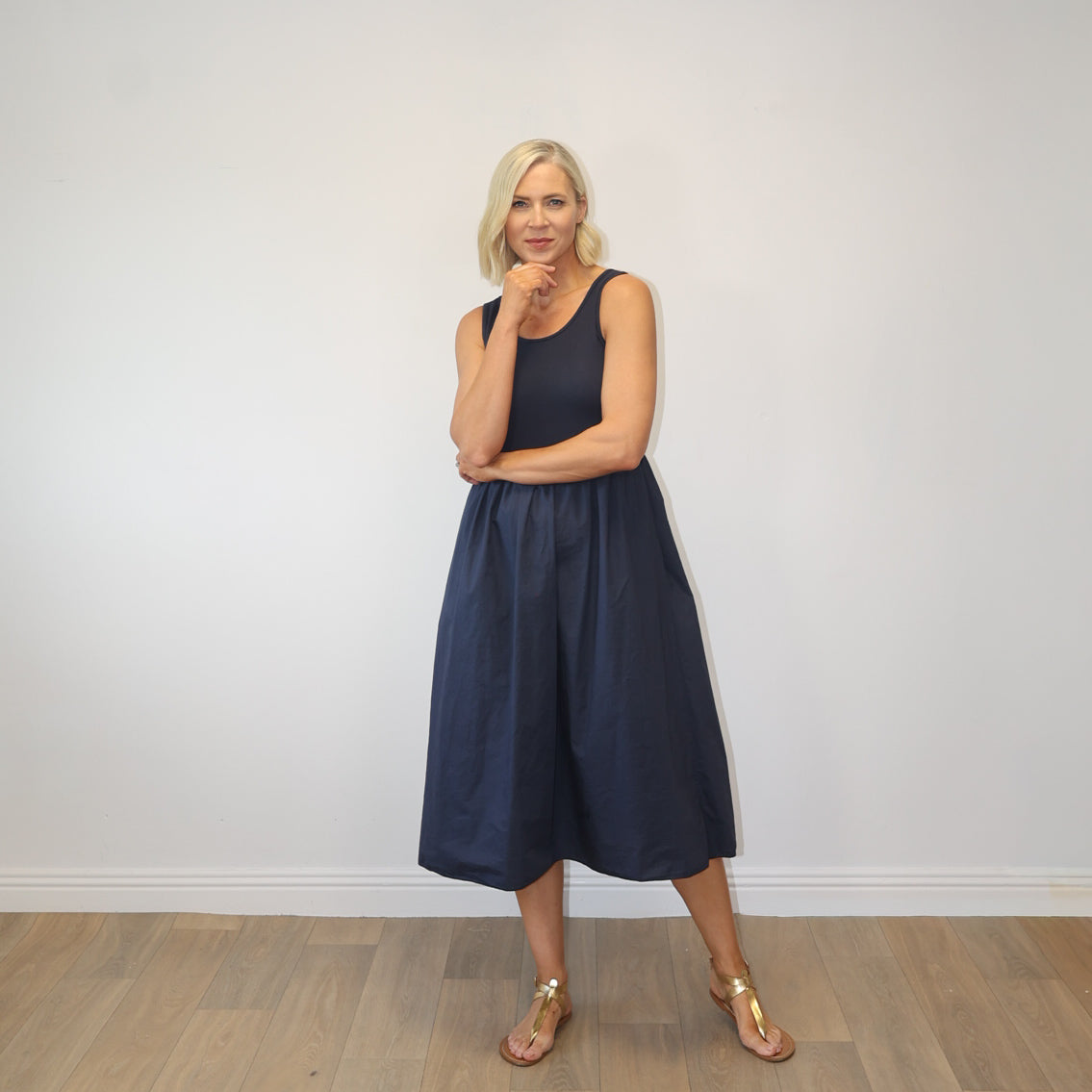 Amara Ribbed Dress (Navy)