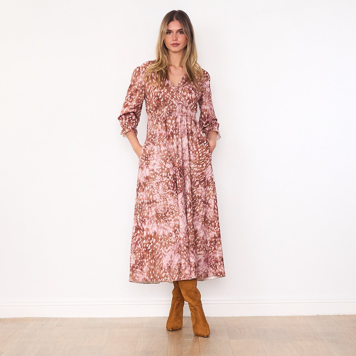 Aoife Wrap Dress (Brown Spot)