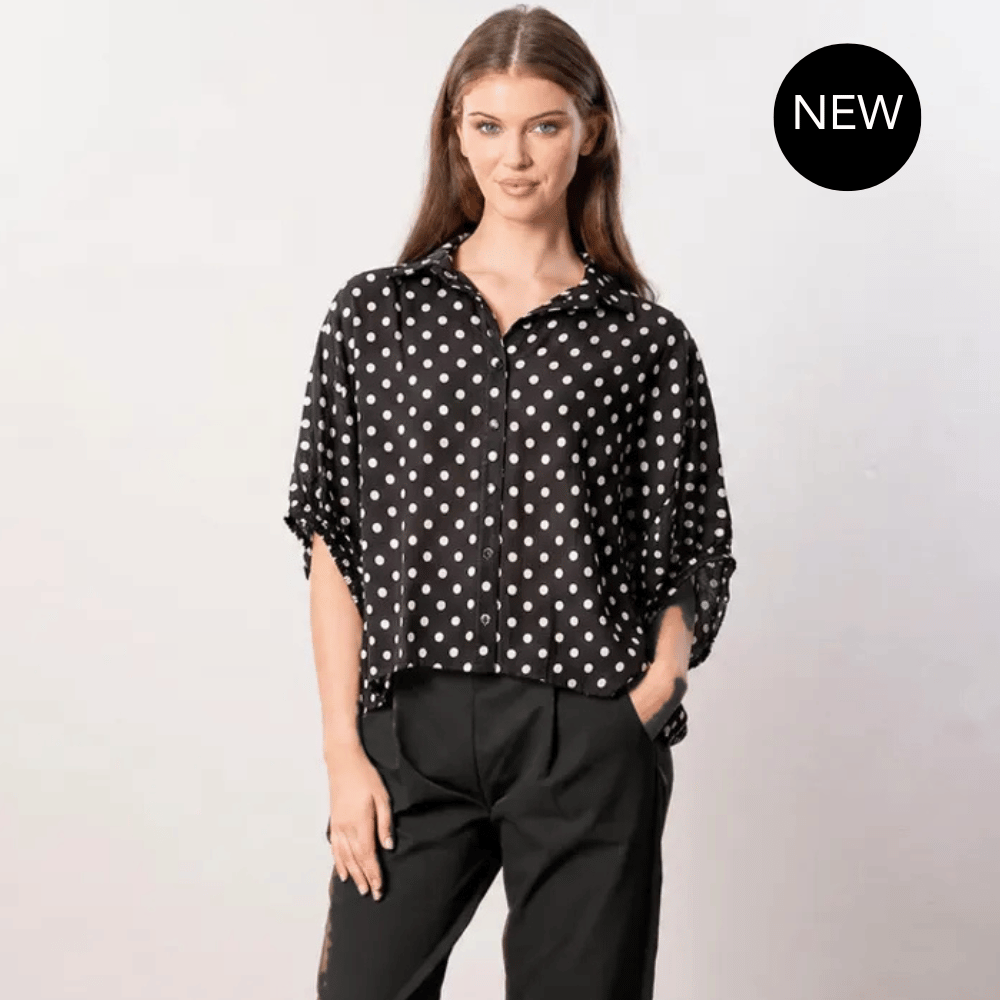 Athena Top (Black Polka Dot)