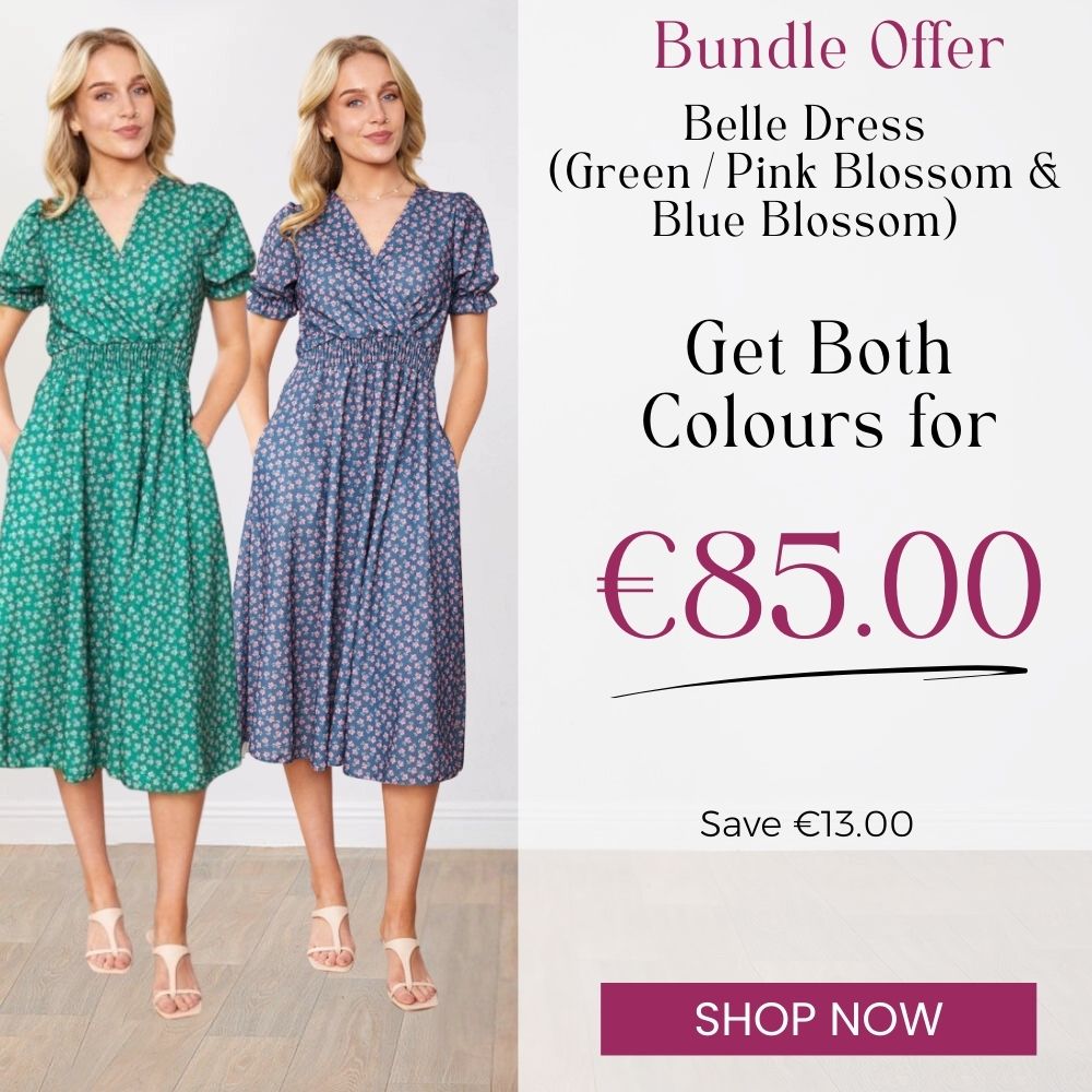 Belle Dress Green/Pink Blossom & Blue Blossom (2 for €85)