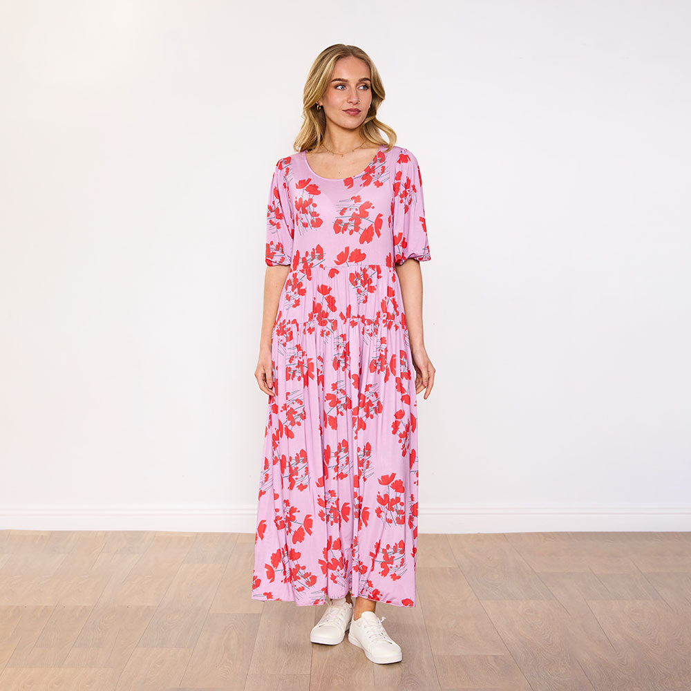 Blaire Dress in blush coral bloom floral print – women's dress – view 3