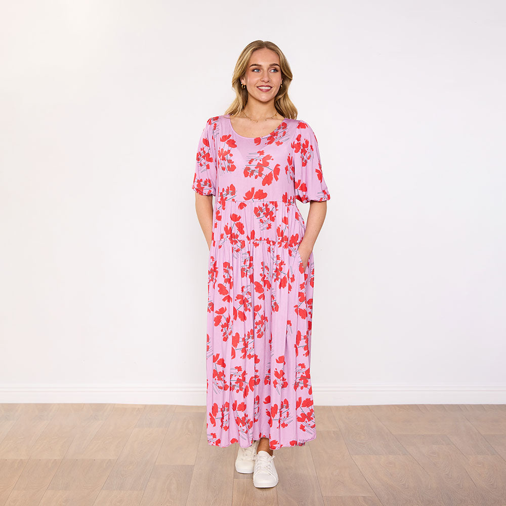 Blaire Dress in blush coral bloom floral print – women's dress – view 5