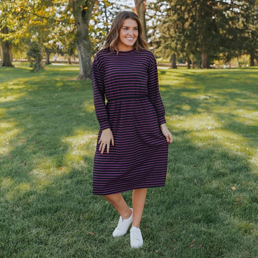 Carmen Dress (Black/Pink Stripe)