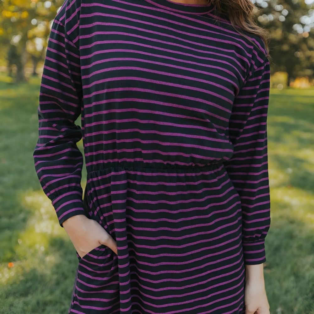 Carmen Dress (Black/Pink Stripe)